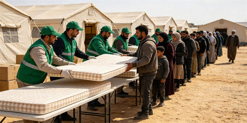 refugee camp budget mattress application camp distribution line YRF textile China manufacturer wholesale