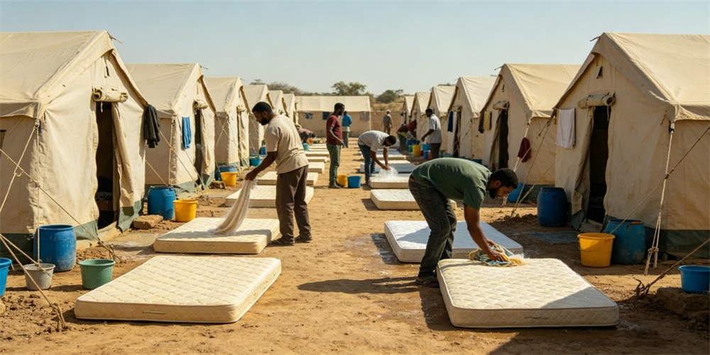 refugee camp budget mattress application camp hygiene cleaning YRF textile China manufacturer wholesales
