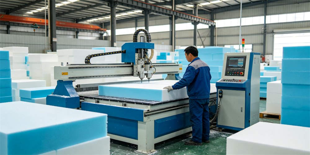 high density foam mattress factory foam cutting chinese worker YRF textile China manufacturer wholesale
