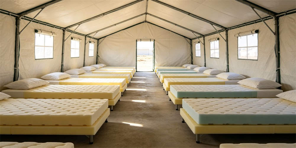 high density foam mattress application temporary shelter YRF textile China manufacturer wholesale bulk