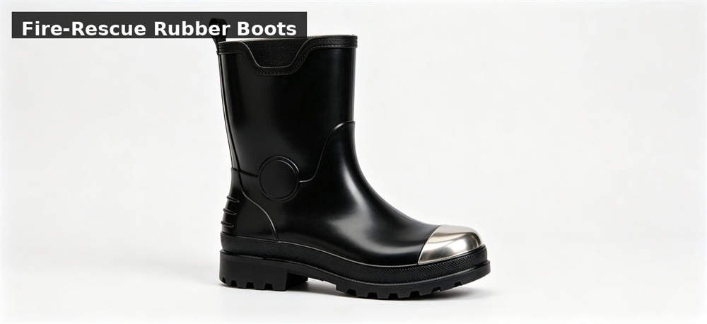 Fire rescue rubber boots black white bg for institutional procurement, inspection and supply planning