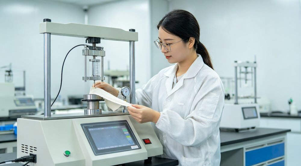 Fabric testing laboratory checking institutional bedding durability and shrinkage Fabric testing laboratory checking institutional bedding durability and shrinkage