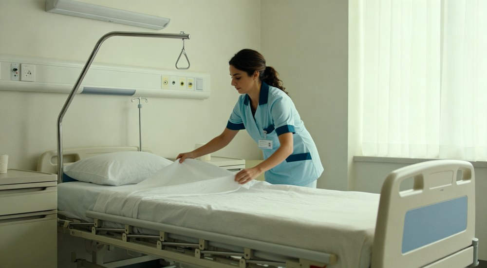 Hospital medical bedding detail view for institutional procurement