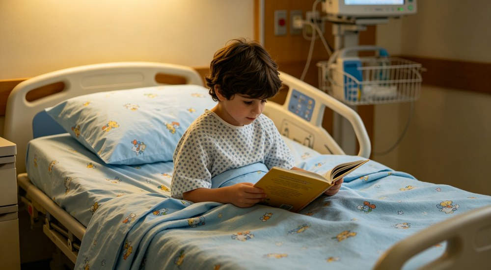 Hospital medical bedding in use at hospital ward with clean linen Hospital medical bedding in use at hospital ward with clean linen