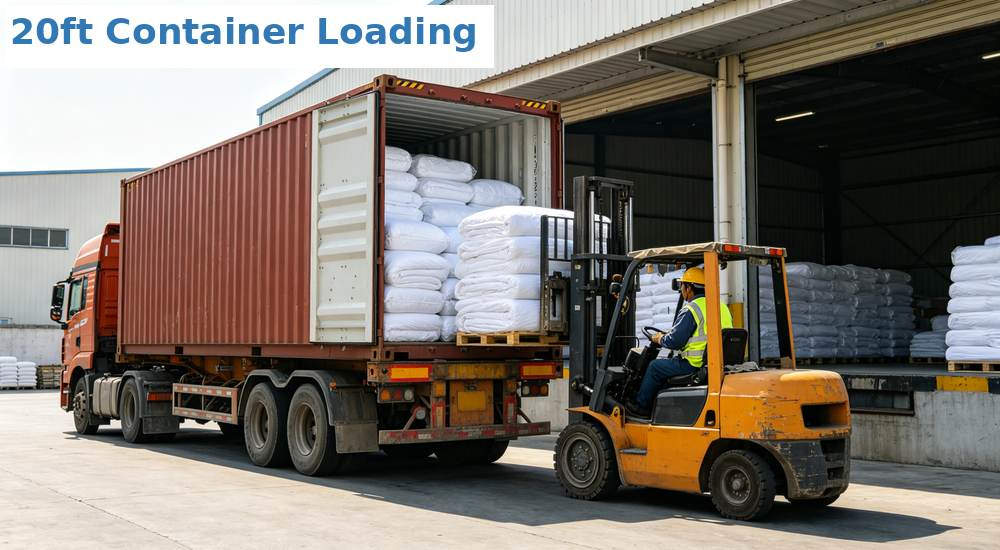 Container loading of bulk hospital medical bedding for export shipment Container loading of bulk hospital medical bedding for export shipment