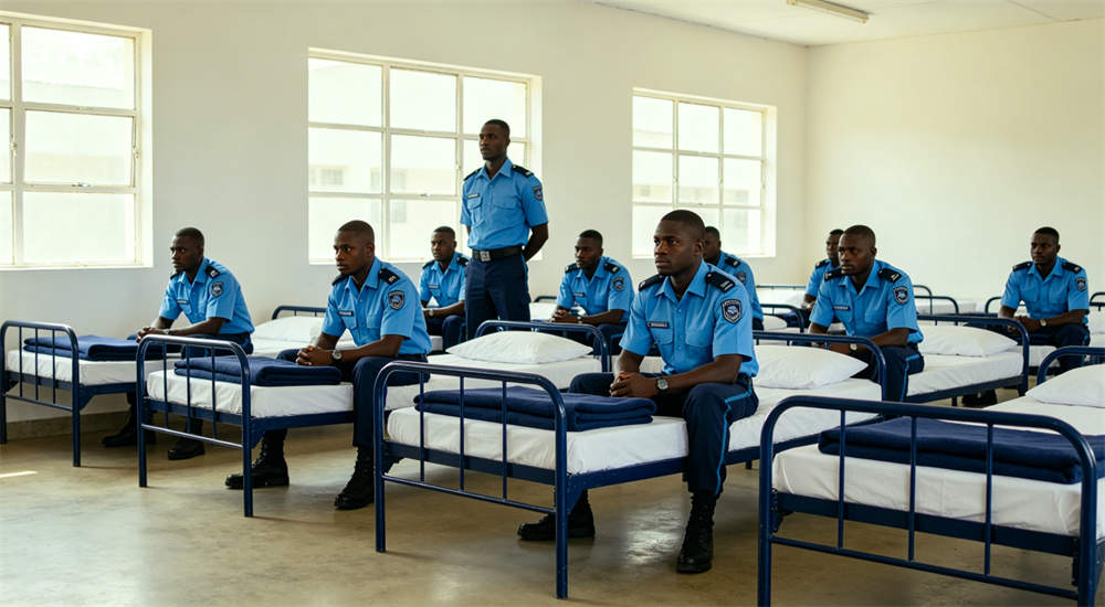 Military police bedding in military barracks dormitory setting