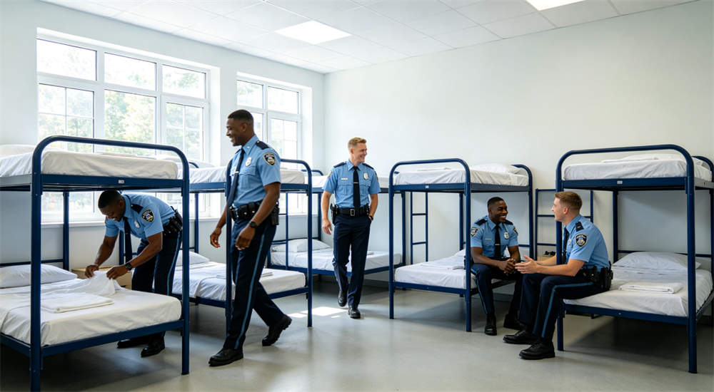 Military police bedding in military barracks dormitory setting