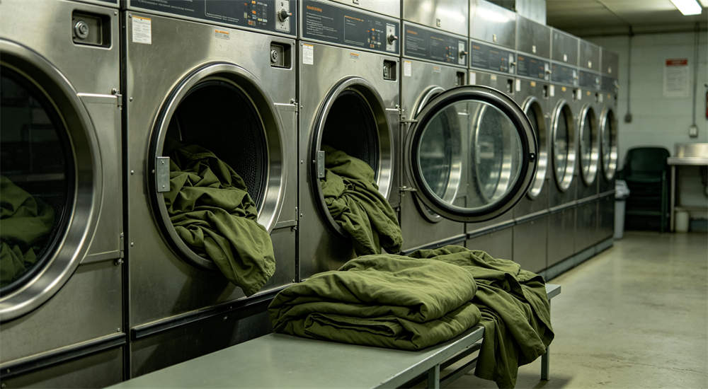 Industrial washing and hygiene maintenance for military police bedding