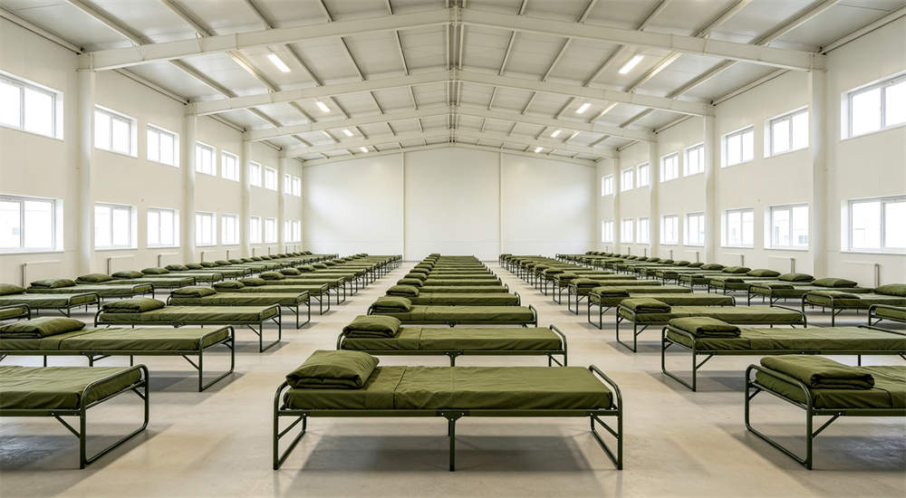 Military police bedding in military barracks dormitory setting