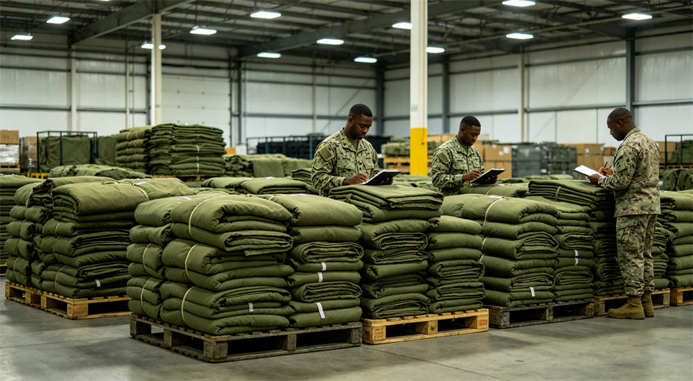 Military police bedding in military barracks dormitory setting