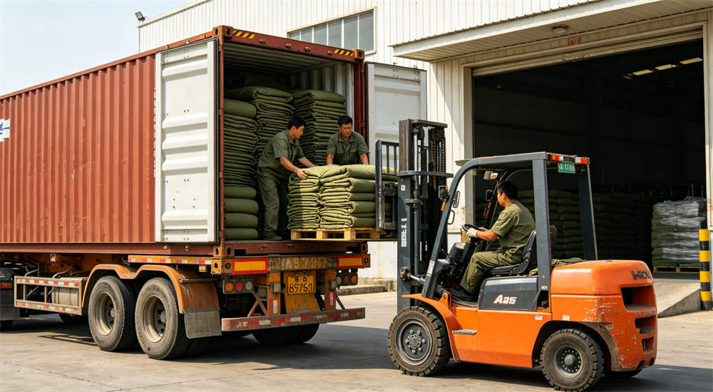 Container loading of bulk military police bedding for export shipment