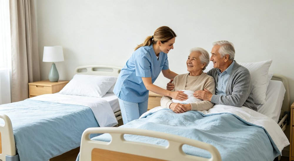 YRF Wholesale Nursing Home Bedding - Comfortable Senior Care Room Scene, bedding for elderly‑care bedrooms