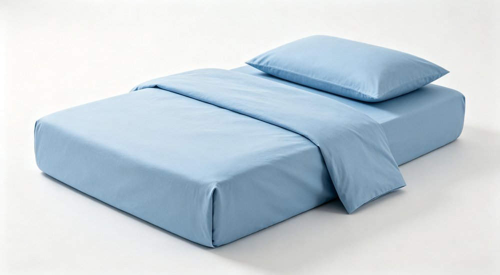 Nursing Home Bedding - 3Piece Set Lightblue Whitebg, three‑piece bedding for elderly rooms