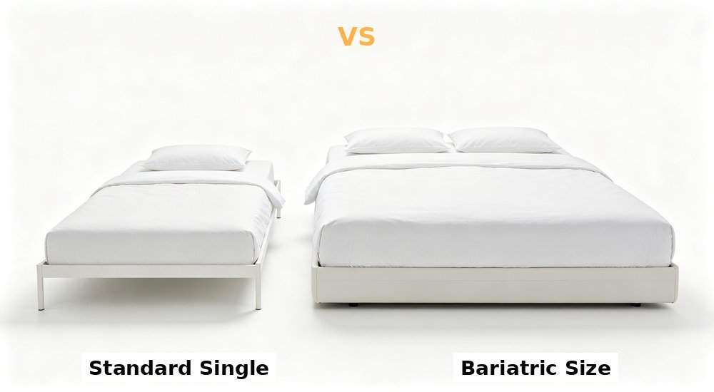 Nursing Home Bedding - Size Comparison White Whitebg, multiple bedding dimension options