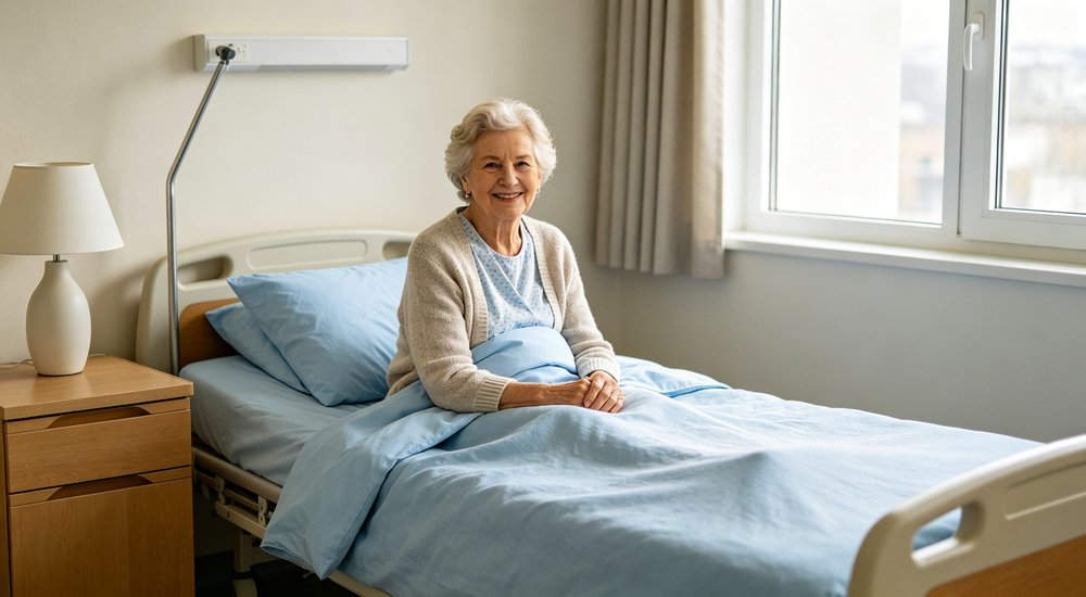 Nursing Home Bedding - 160Gsm Room Lightblue Inside, lightweight bedding in resident bedroom Nursing Home Bedding - 160Gsm Room Lightblue Inside, lightweight bedding in resident bedroom