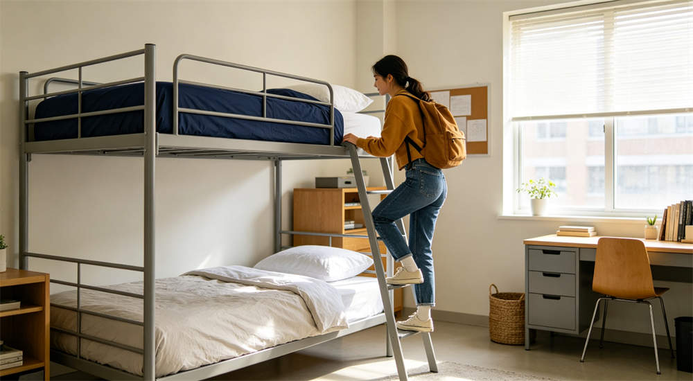 School dormitory bedding detail view for institutional procurement, finished‑goods quality assessment School dormitory bedding detail view for institutional procurement, finished‑goods quality assessment