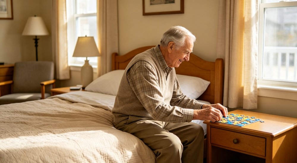 Nursing Home Bedding - Memorycare Room Beige Inside, bedding for memory‑care bedrooms Nursing Home Bedding - Memorycare Room Beige Inside, bedding for memory‑care bedrooms