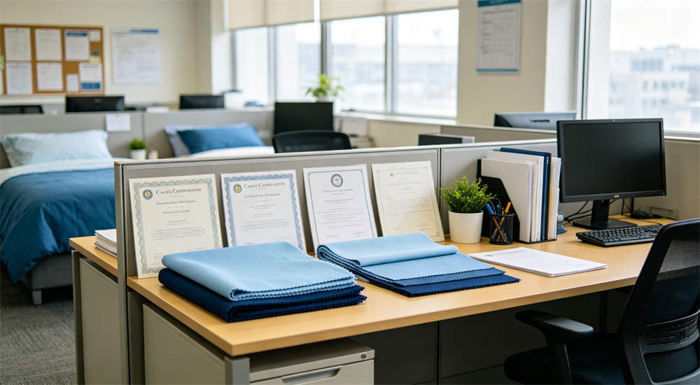 Quality certification documents for school dormitory bedding production, compliance records for buyers