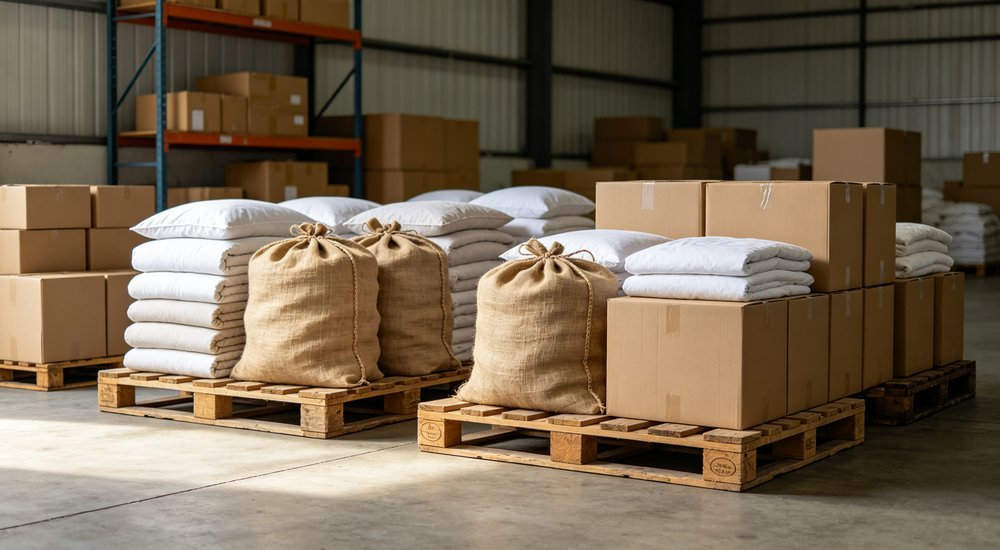 Nursing Home Bedding - Packing Pallets Standard Inside, secure palletised shipment preparation