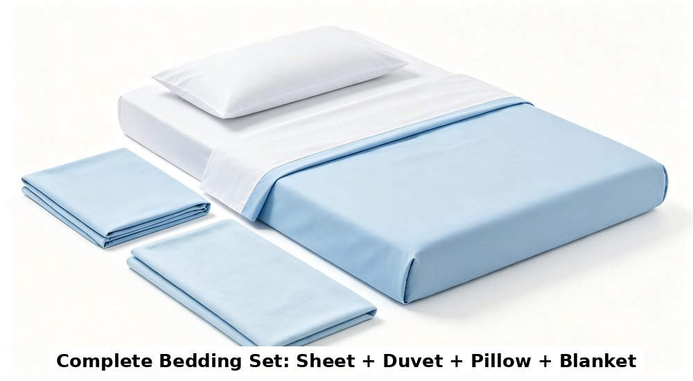 Nursing Home Bedding - Complete Set Lightblue Whitebg, all‑in‑one bedding supply package