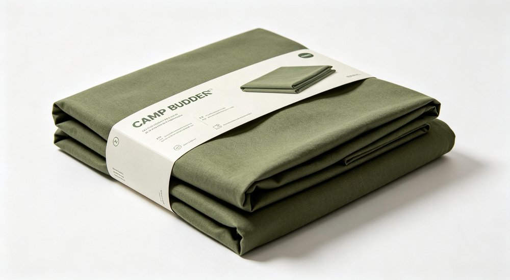 Replacement set olive packaged showing navy and grey institutional bedding for remote worker accommodation and industrial camp facilities
