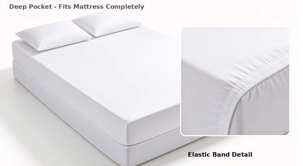 Mattress protector waterproof white showing navy and grey institutional bedding for remote worker accommodation and industrial camp facilities