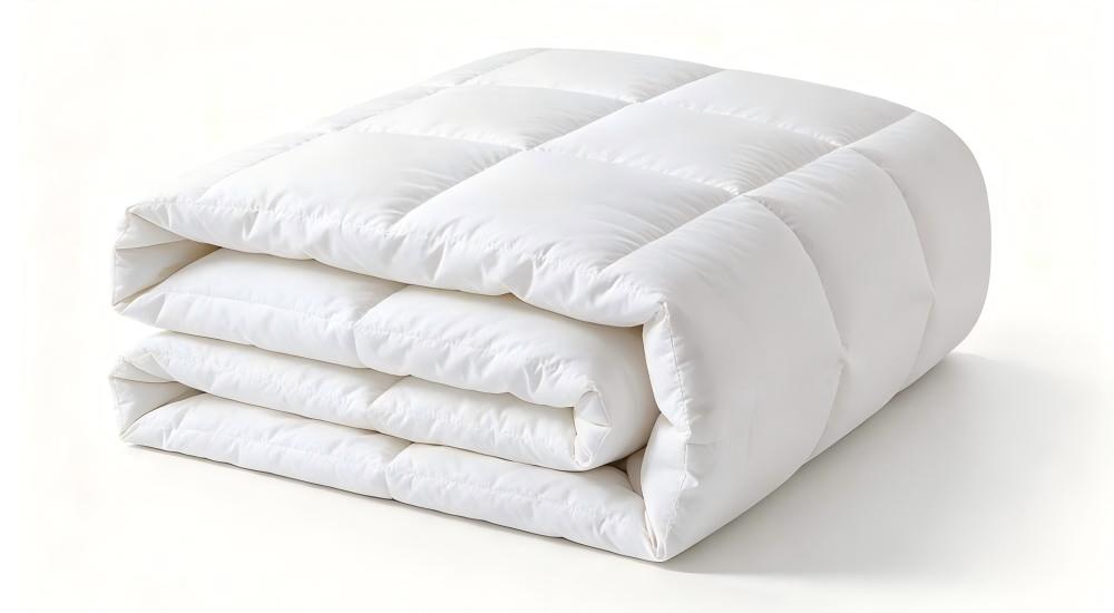 Foam mattress thin white showing navy and grey institutional bedding for remote worker accommodation and industrial camp facilities