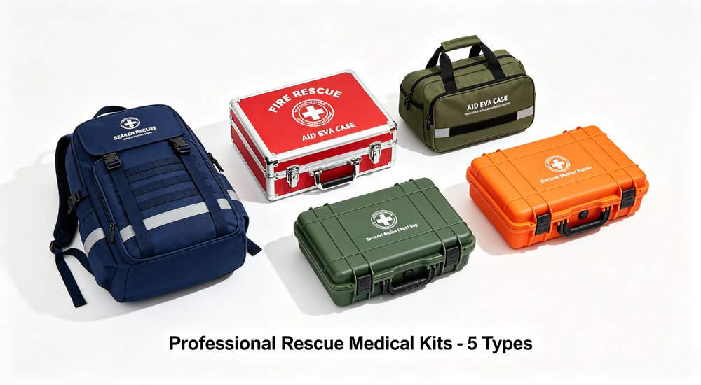 Eye-level view of professional rescue medical kit for Professional Rescue Medical Ki showing durable construction organized compartments and emergency medical supplies for wholesale institutional buyers
