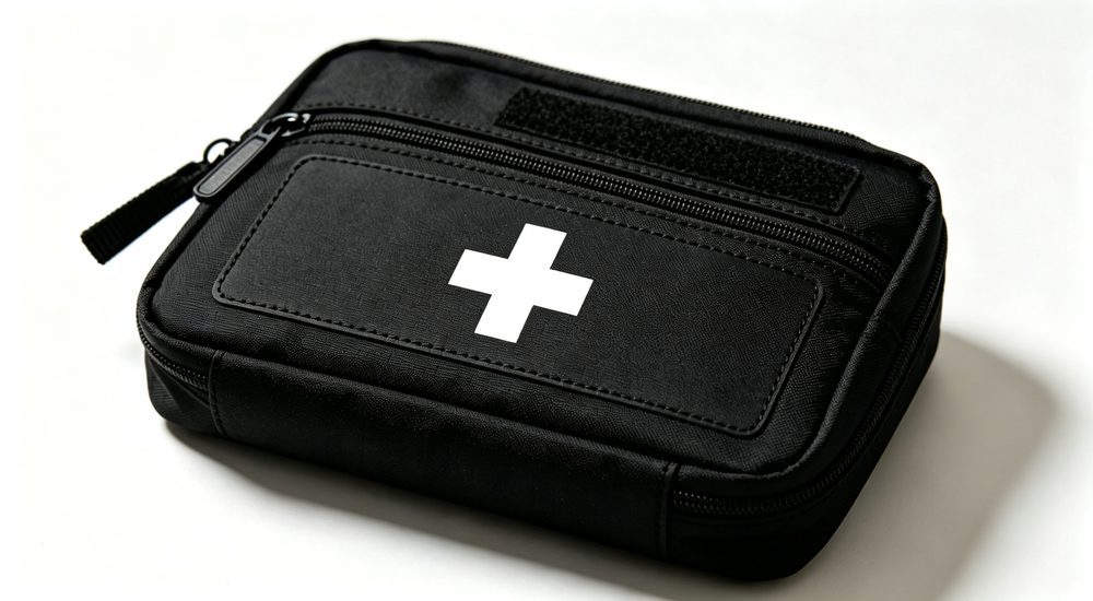 Airport emergency response scene with advanced trauma kit, aviation safety medical equipment, professional trauma bag for airport rescue and firefighting teams