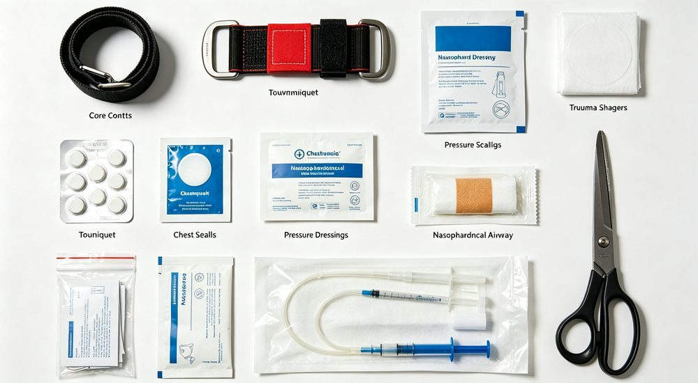 Advanced trauma kit with pediatric supplies, orange bag with child sized medical equipment, comprehensive trauma care for pediatric emergency patients