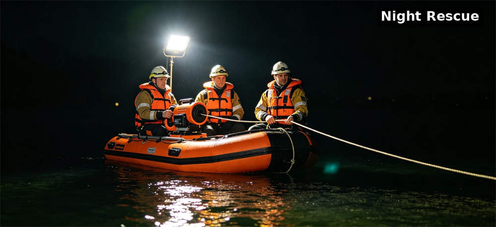 Line thrower orange night rescue scene for institutional procurement, inspection and supply planning