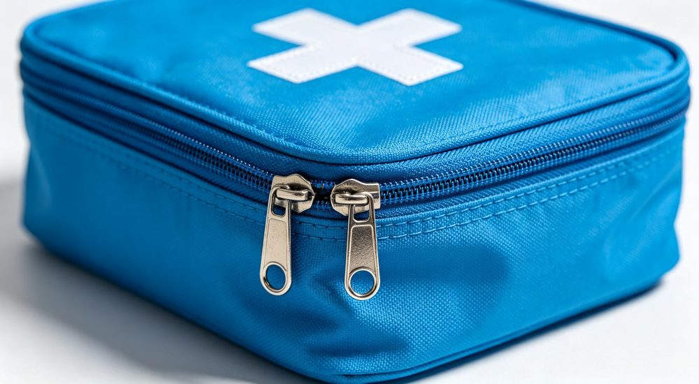 General first aid kit with sting relief pads, insect bite treatment supplies, comprehensive kit for outdoor and wilderness emergency medical response