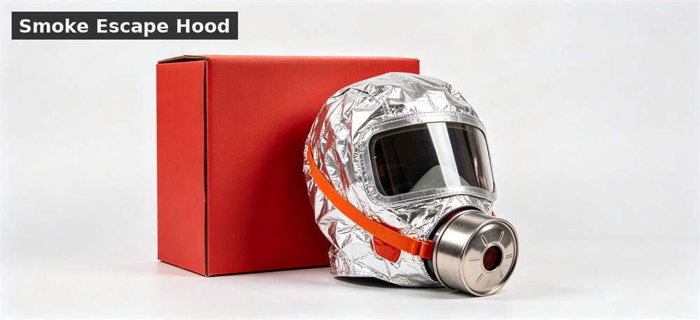 Smoke escape hood kit displayed for emergency evacuation procurement for government stockpile, institutional supply and emergency