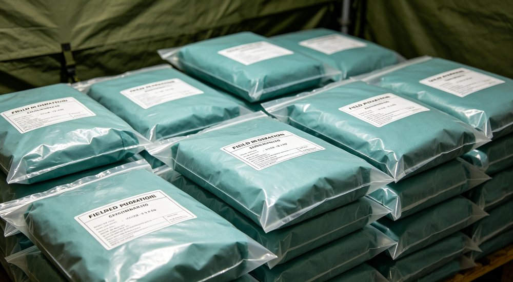 Field deployed emergency shelter showing robust frame construction waterproof material and practical design features meeting international standards for disaster response and refugee accommodation