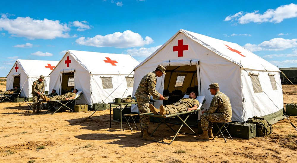 Humanitarian relief tent photographed at aid distribution camp providing reliable shelter with strong steel framework quality stitching and weather resistant fabric for disaster affected communities