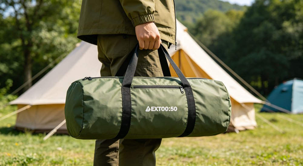 Professional emergency relief tent photographed in field deployment showing sturdy construction waterproof fabric and steel frame design suitable for disaster response and humanitarian aid operations