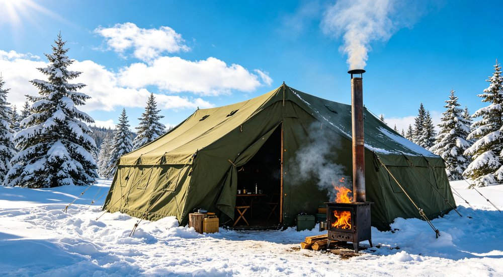 Emergency response tent captured during active deployment showing professional grade construction wind resistant frame and waterproof covering designed for long term use in challenging field conditions