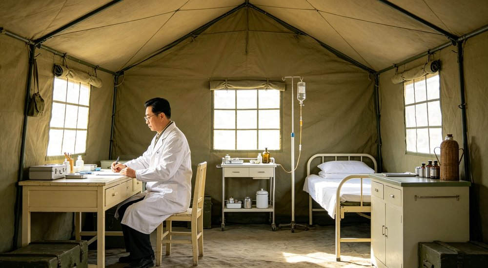 Field deployed emergency shelter showing robust frame construction waterproof material and practical design features meeting international standards for disaster response and refugee accommodation