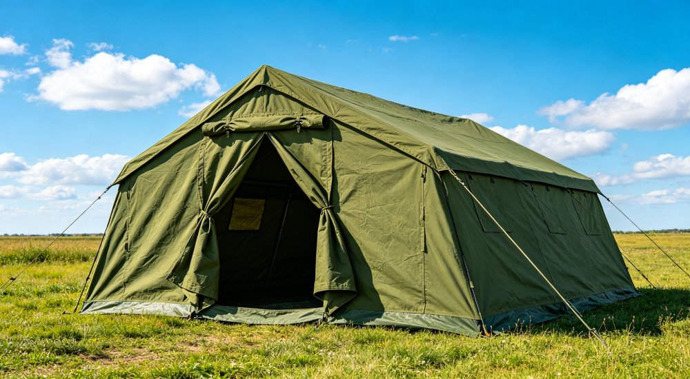Field deployed emergency shelter showing robust frame construction waterproof material and practical design features meeting international standards for disaster response and refugee accommodation Field deployed emergency shelter showing robust frame construction waterproof material and practical design features meeting international standards for disaster response and refugee accommodation