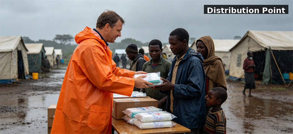 Raincoat orange eva distribution point for institutional procurement, inspection and supply planning