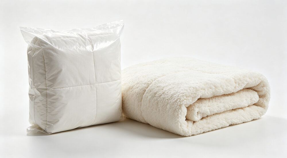 Institutional bedding product display showing material quality and design details for commercial procurement decision making suitable for emergency shelters hospitals universities and hotels requiring durable comfortable bedding solutions