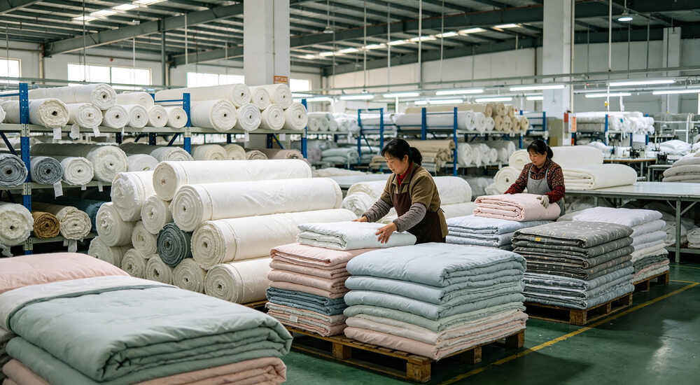 Institutional bedding product display showing material quality and design details for commercial procurement decision making suitable for emergency shelters hospitals universities and hotels requiring durable comfortable bedding solutions