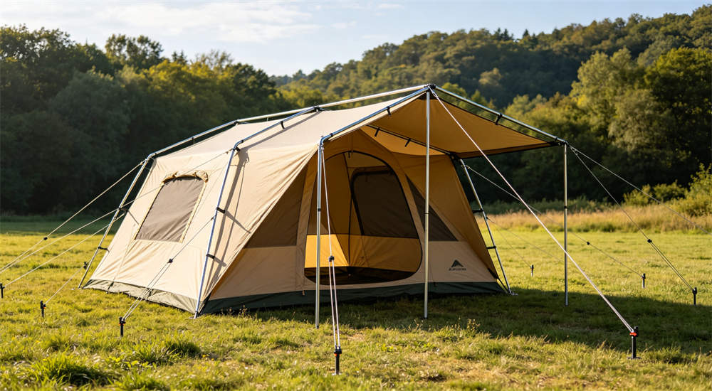 Tent floor mat and waterproof ground sheet inside steel frame tent, flooring detail for moisture protection and comfort in relief shelter accommodation