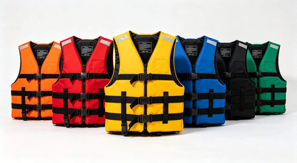 YRF Textile full range life jacket collection with six different colors including orange red yellow blue black and green, wholesale bulk supply for institutional buyers and disaster relief programs worldwide YRF Textile full range life jacket collection with six different colors including orange red yellow blue black and green, wholesale bulk supply for institutional buyers and disaster relief programs worldwide