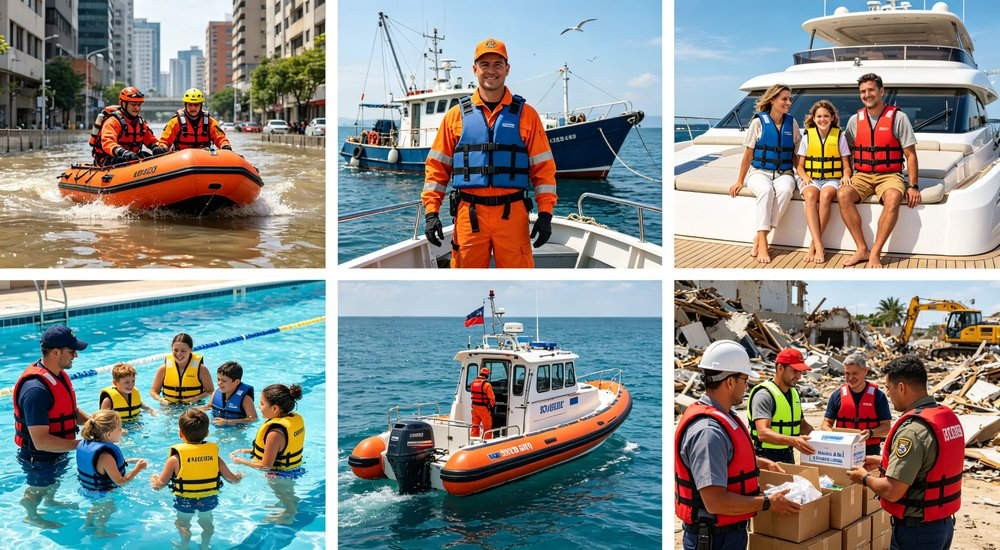 YRF Textile life jacket full range models 100N 150N 275N collection, wholesale bulk supply for institutional buyers and disaster relief programs worldwide