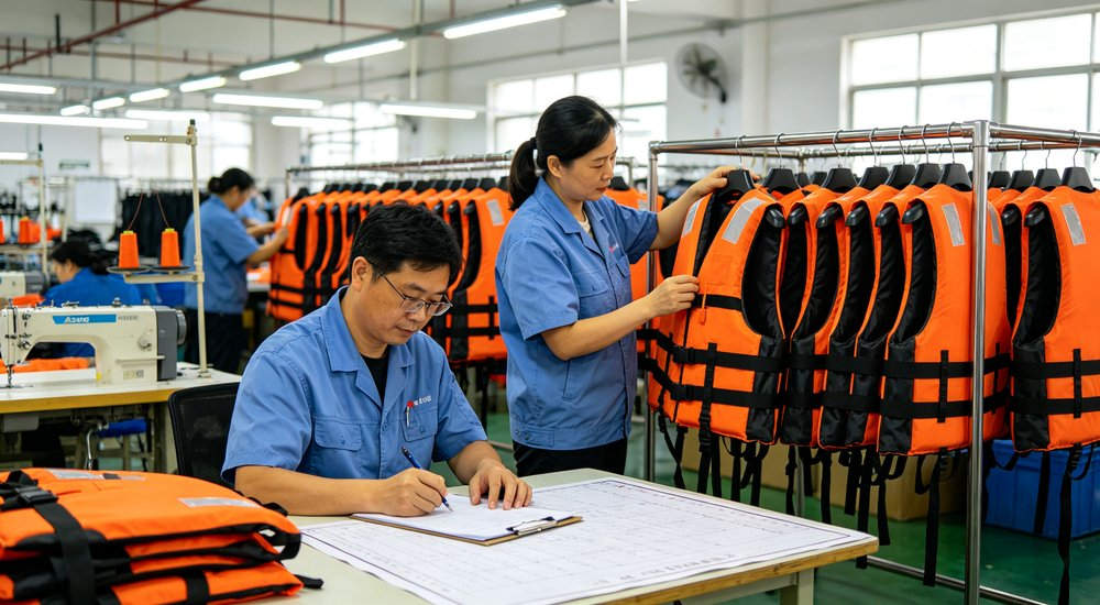 YRF Textile SOLAS approved life jacket certification standards testing OEM ODM process flow manufacturing steps, wholesale bulk supply for institutional buyers and disaster relief programs worldwide