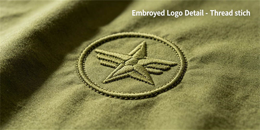 Embroidered logo thread stitch detail, fabric embroidery closeup texture detail shot on textile product surface Embroidered logo thread stitch detail, fabric embroidery closeup texture detail shot on textile product surface
