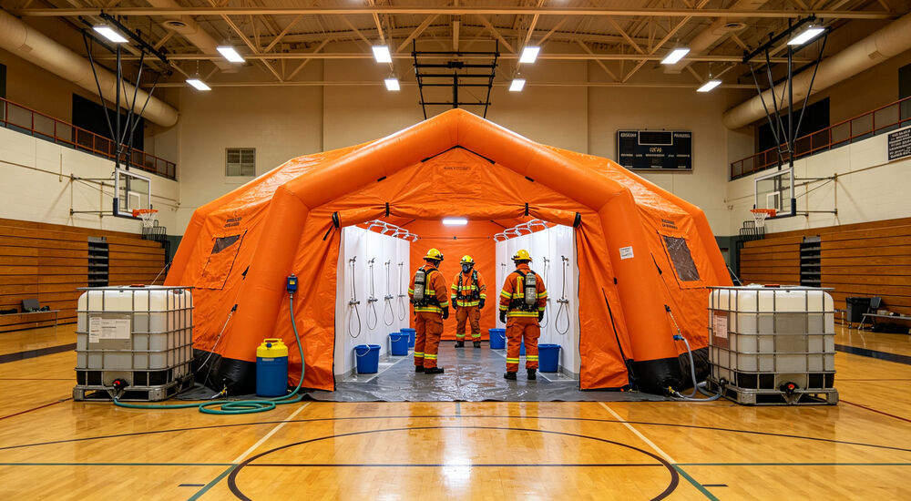 Decontamination shower inflatable tent scenario fast inflation inflatable decontamination shower tent for urgent emergency response