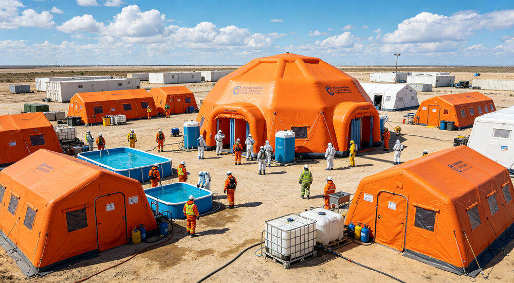 Decontamination shower inflatable tent scenario integrated drainage inflatable decontamination shower tent for field decontamination