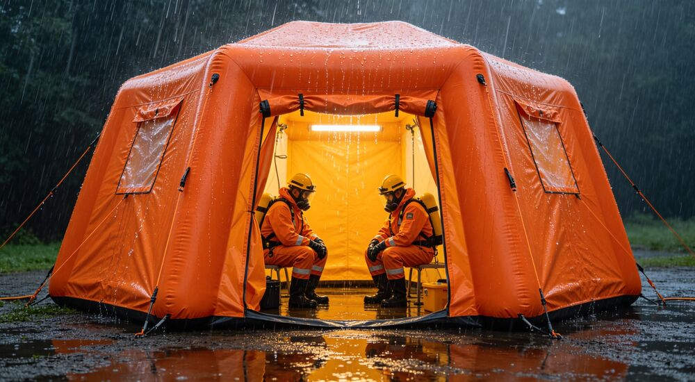 Decontamination shower inflatable tent scenario wind resistant inflatable decontamination shower tent for open field operations